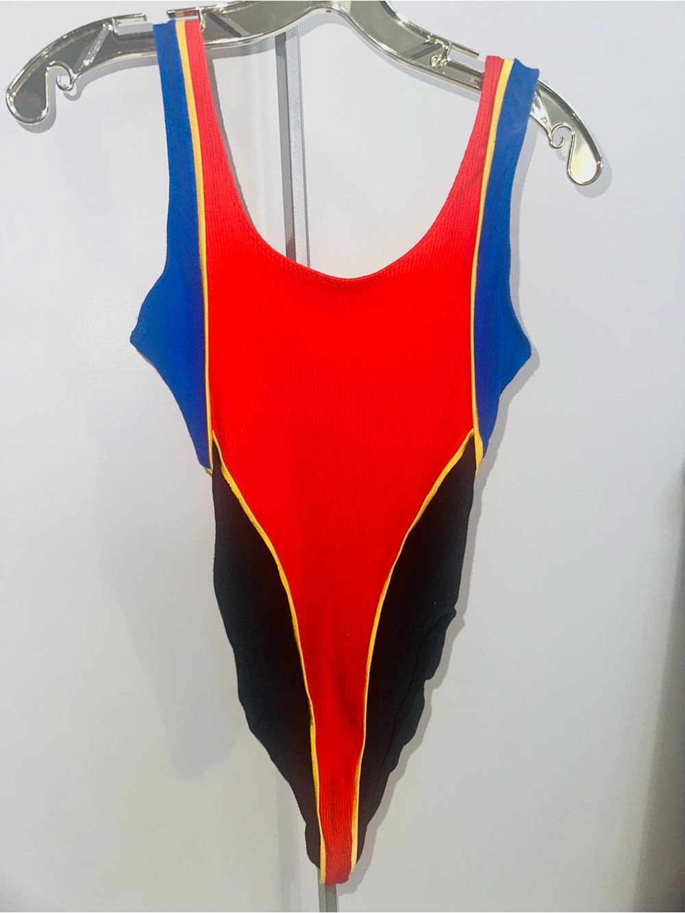 1980s VTG Red, Blue & Black Colorblock Women's One-Piece Swimsuit